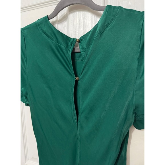 Anthropologie Emerald Green Satin Short Sleeve Maxi Dress Keyhole Back Size M - Picture 8 of 8